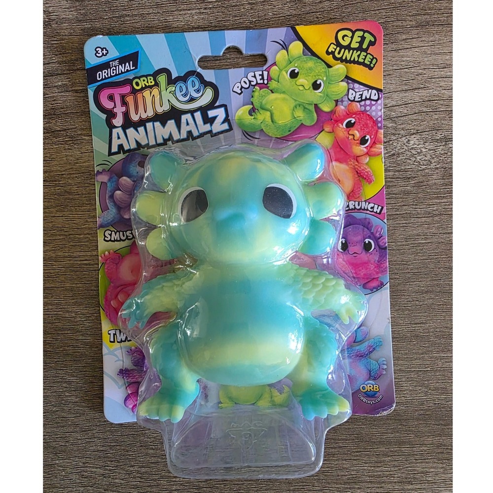 Orb Funkee Animalz Axolotl Teal Yellow Stretchy Sand Filled Sensory Fidget Toy